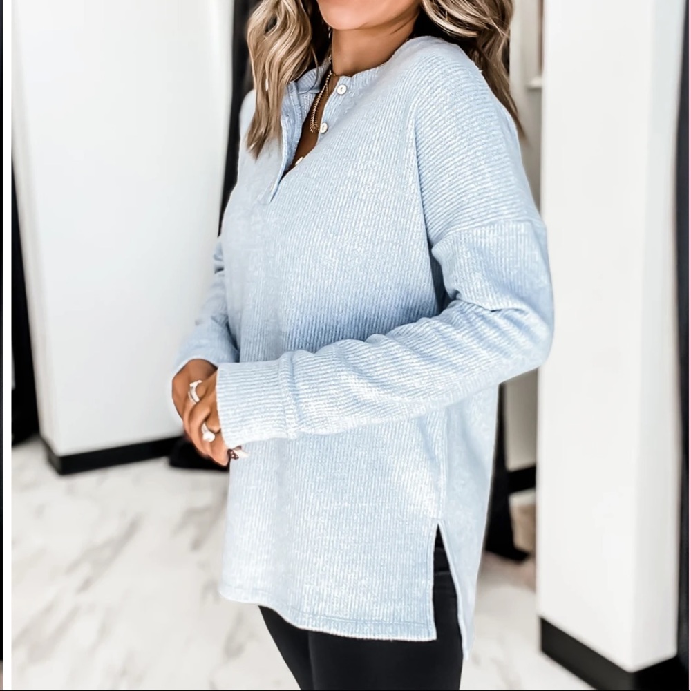 [Cherish] Henley Style Brushed Thermal Knit Top - Size L - Picture 8 of 10